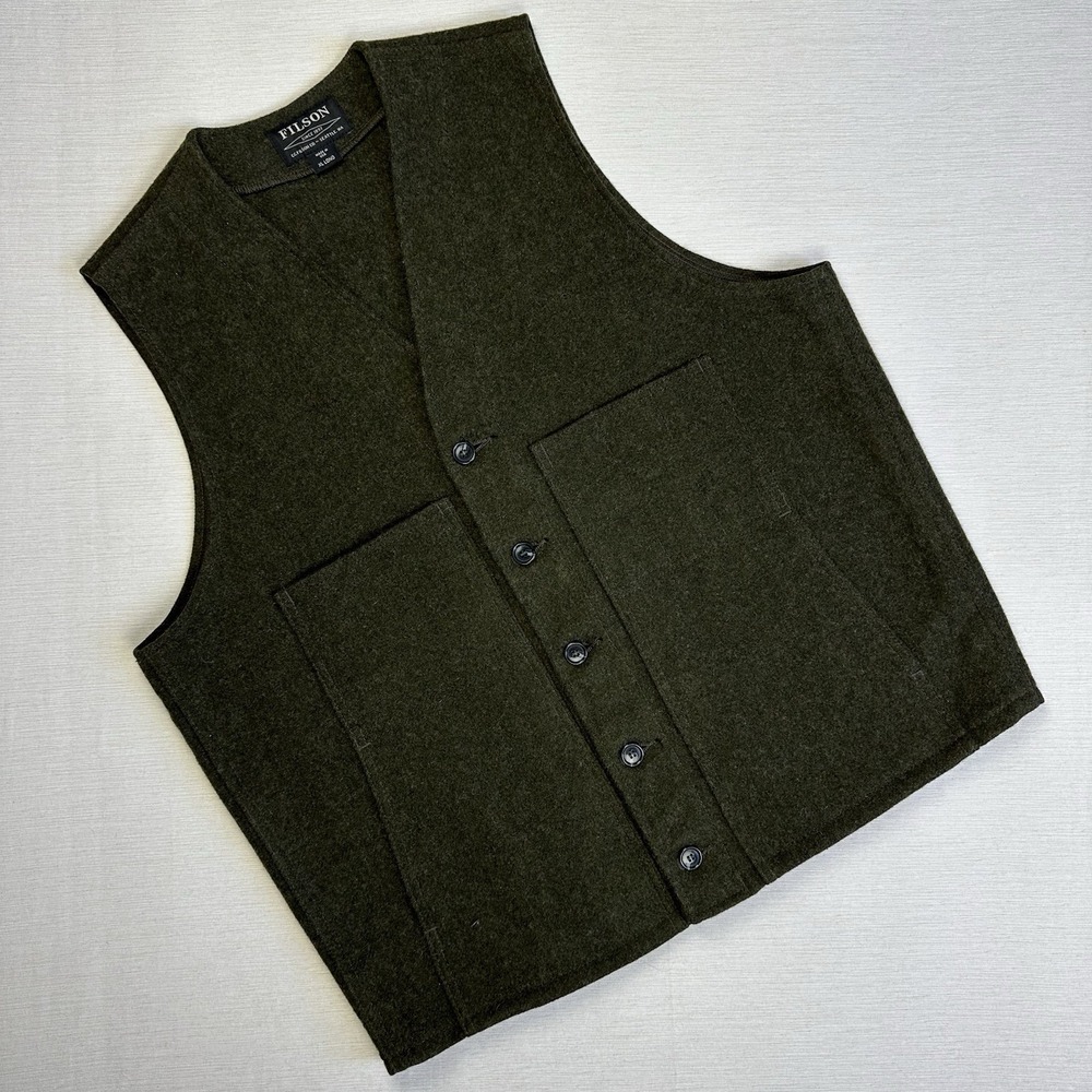 Filson Mackinaw Wool Vest Hunting Outdoors Men XL Long Forest Green